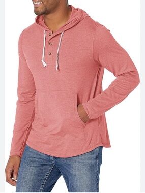 Hanes Men's Hooded Tri-Blend Henley Sweatshirt in Heathered Salmon, Size 2XL